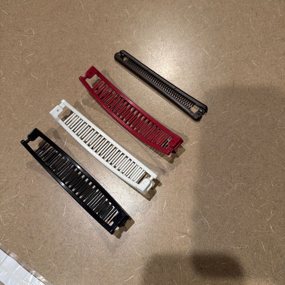 4 Banana Hair Clips 1980s Ponytail Clincher Combs Retro Vtg USA Goody Barrettes